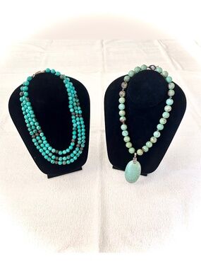 Lot of 2 Artisan Necklaces Real stone agate turquoise